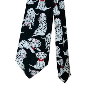 Vintage Tie Dalmatians with Kisses Black & White Dog 100% Silk Made in Korea